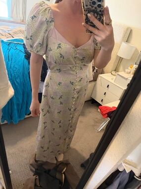 Ted Baker London Lilac Floral Puff-Sleeve Maxi Dress